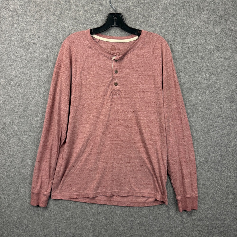American Rag Mens Large Long Sleeve Henley Shirt‎ Dusty Rose Heathered Slub L